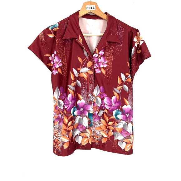 Vintage Tops - Vintage handmade floral button up front shirt tropical Hawaiian print Fall top S